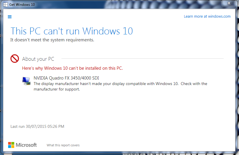 Windows 10 upgrade problem with NVIDIA Quadro FX 3450/4000